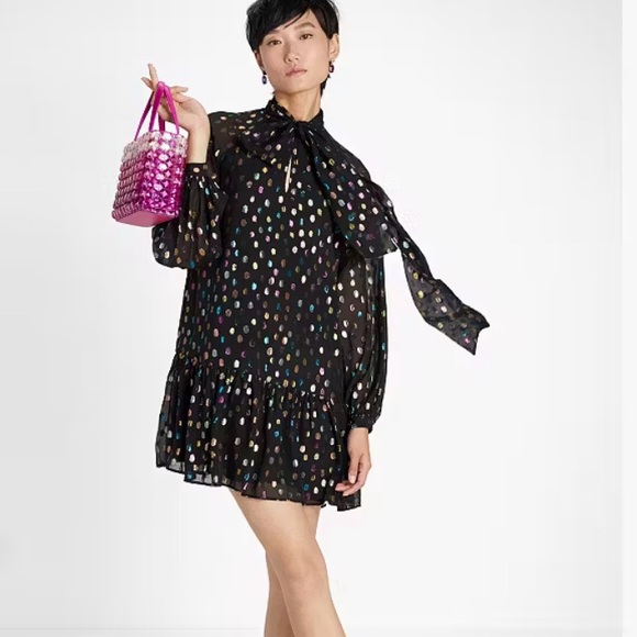 Kate Spade Metallic Holiday Dots Tie-neck Shift Dress NWT - XXL - Picture 2 of 8